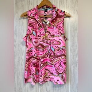 Jamie Sadock Pink Marble Print Sleeveless Half Zip Top Size L NWT